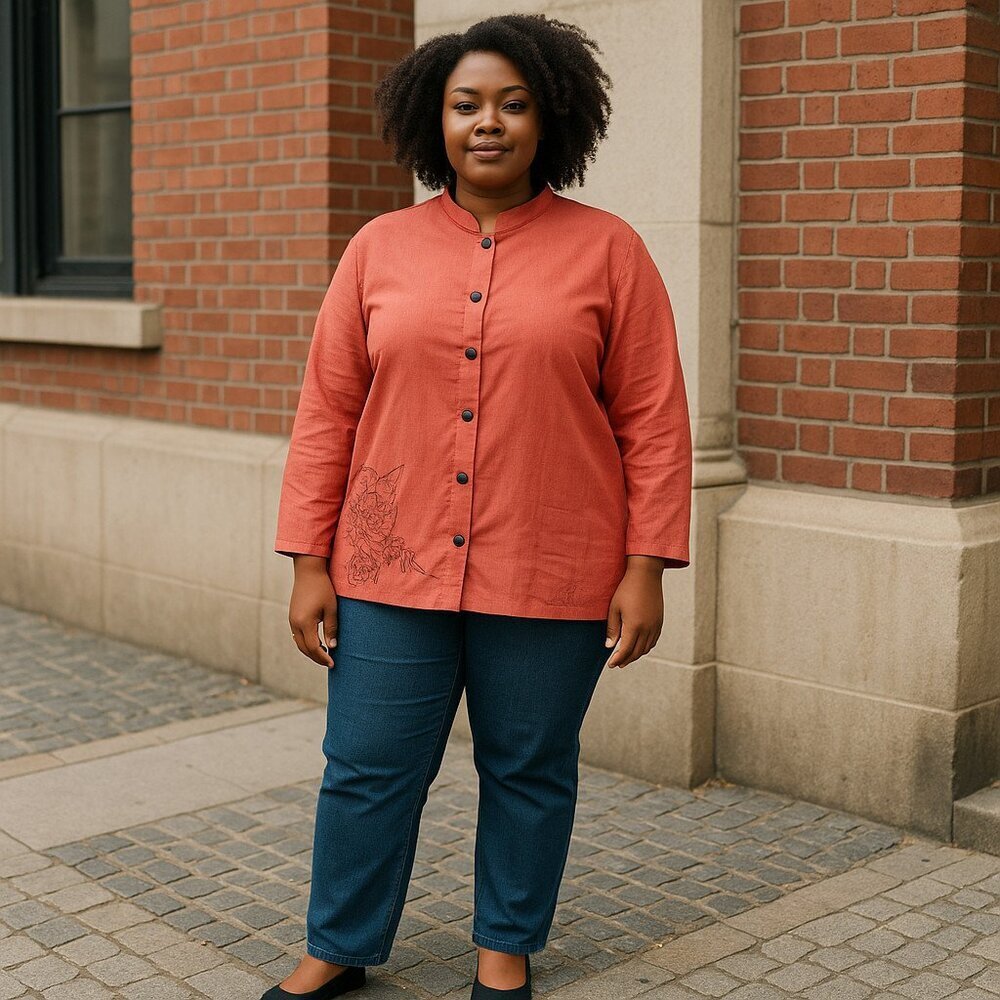 White Stag Women's Linen Blend Top Plus size 18 / 20W  Buttons Lagenlook Coral